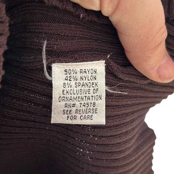 Cache Brown Gold Ribbed Tube Top Shirt Womens Sz Large Y2K V Neck 3/4 Sleeve - Picture 15 of 16